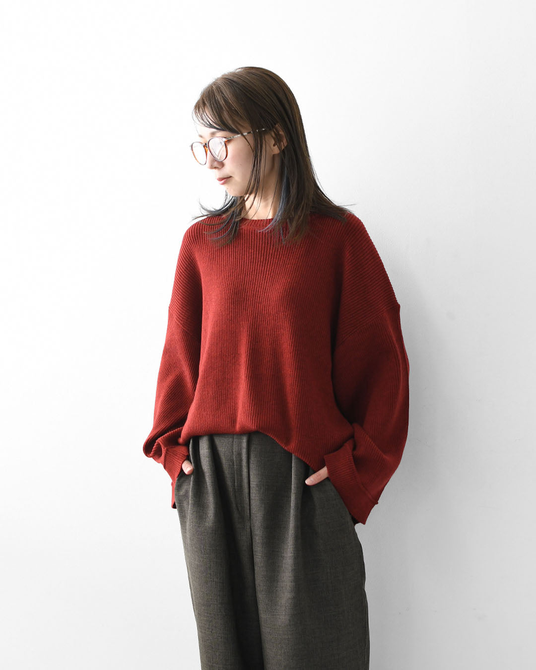 MIDIUMISOLID [ミディウミソリッド] rib pintucked PO [4-125150] リブピンタックプルオーバー・インナー・カットソー・ゆったりシルエット・シンプル・長袖・LADY'S [2025AW]