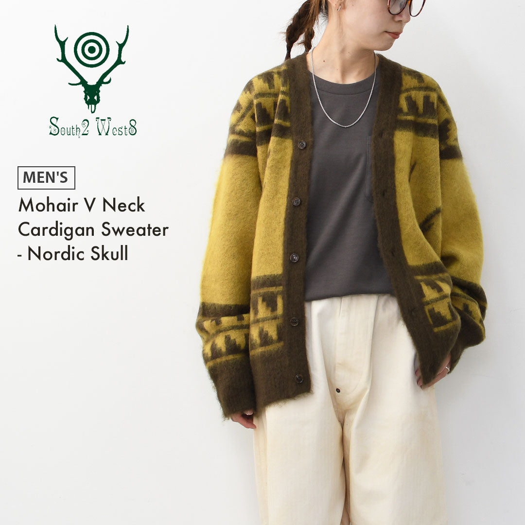 SOUTH2 WEST8 [サウスツーウエストエイト] Mohair V Neck Cardigan Sweater - Nordic Skull [RW664] モヘア Vネック カーディガン セーター - ノルディック スカル・カーディガン・MEN'S [2025AW]