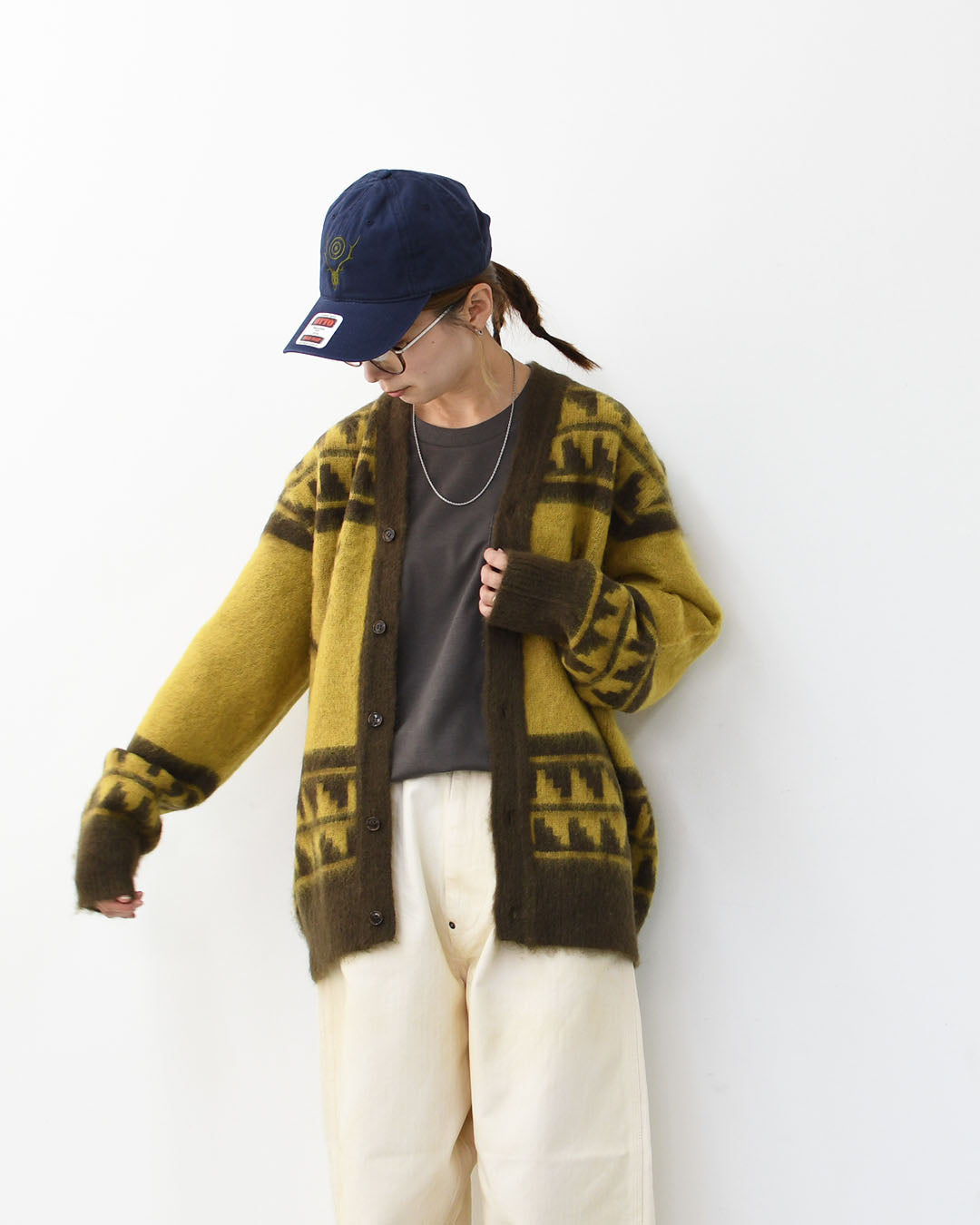 SOUTH2 WEST8 [サウスツーウエストエイト] Mohair V Neck Cardigan Sweater - Nordic Skull [RW664] モヘア Vネック カーディガン セーター - ノルディック スカル・カーディガン・MEN'S [2025AW]