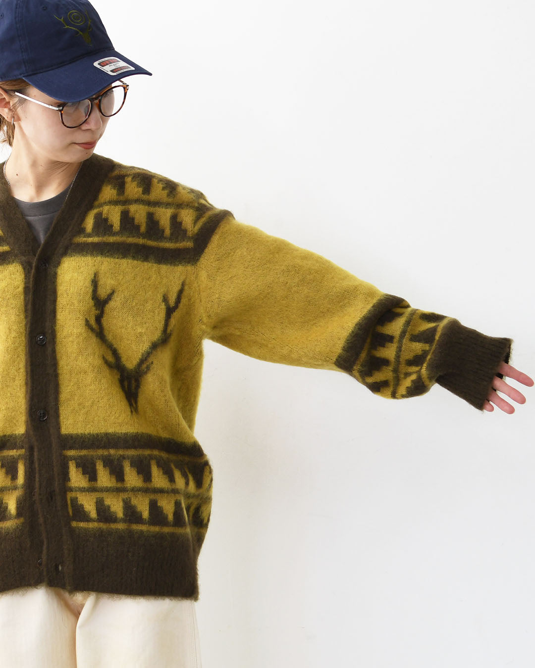 SOUTH2 WEST8 [サウスツーウエストエイト] Mohair V Neck Cardigan Sweater - Nordic Skull [RW664] モヘア Vネック カーディガン セーター - ノルディック スカル・カーディガン・MEN'S [2025AW]