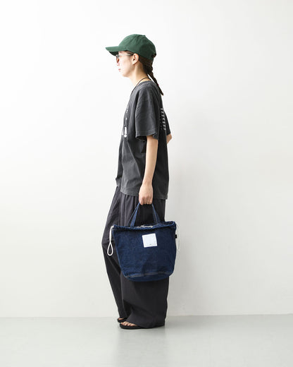 N.P.E NAPRON PATIENTS EFFECTS BAG [エヌピーイーナプロンペイシェントエフェクトバッグ] BLEACHED DENIM PATIENTS BAG M [NPE01-7307M] ブリーチド デニム ペイシェントバッグ M・ペイシェントバッグ・巾着バッグ・コットンバッグ・MEN'S / LADY'S [2026SS]
