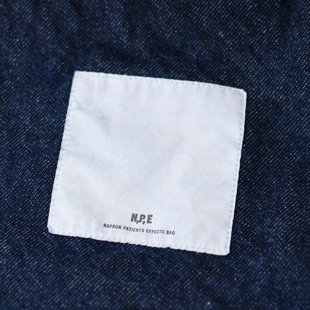 N.P.E NAPRON PATIENTS EFFECTS BAG [エヌピーイーナプロンペイシェントエフェクトバッグ] BLEACHED DENIM PATIENTS BAG M [NPE01-7307M] ブリーチド デニム ペイシェントバッグ M・ペイシェントバッグ・巾着バッグ・コットンバッグ・MEN'S / LADY'S [2026SS]