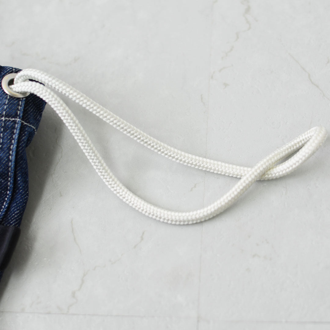 N.P.E NAPRON PATIENTS EFFECTS BAG [エヌピーイーナプロンペイシェントエフェクトバッグ] BLEACHED DENIM PATIENTS BAG M [NPE01-7307M] ブリーチド デニム ペイシェントバッグ M・ペイシェントバッグ・巾着バッグ・コットンバッグ・MEN'S / LADY'S [2026SS]