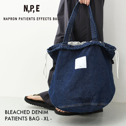 N.P.E NAPRON PATIENTS EFFECTS BAG [エヌピーイーナプロンペイシェントエフェクトバッグ] BLEACHED DENIM PATIENTS BAG XL  [NPE01-7307XL] ブリーチド デニム ペイシェントバッグ XL・ペイシェントバッグ・巾着バッグ・コットンバッグ・MEN'S / LADY'S [2026SS]
