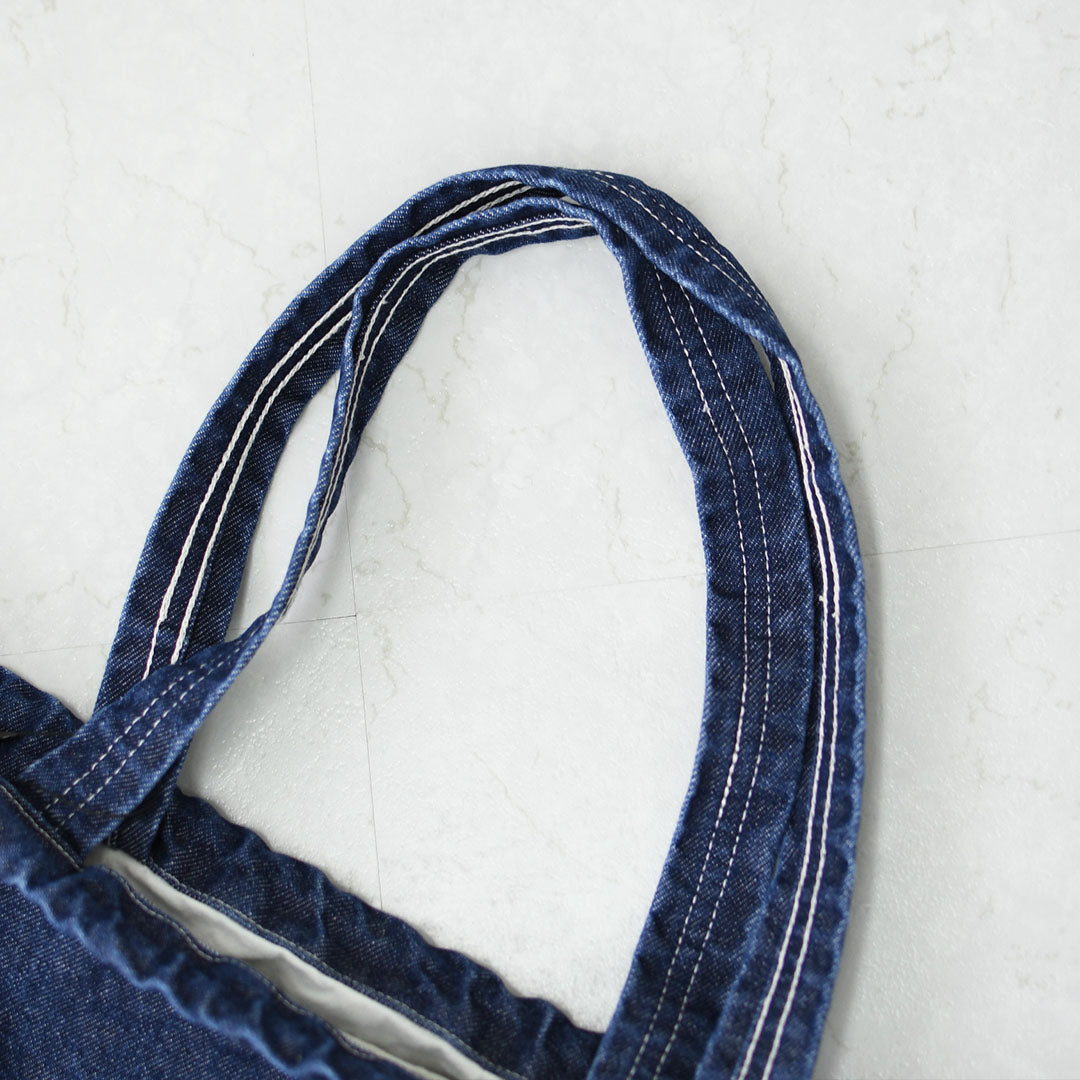 N.P.E NAPRON PATIENTS EFFECTS BAG [エヌピーイーナプロンペイシェントエフェクトバッグ] BLEACHED DENIM PATIENTS BAG XL  [NPE01-7307XL] ブリーチド デニム ペイシェントバッグ XL・ペイシェントバッグ・巾着バッグ・コットンバッグ・MEN'S / LADY'S [2026SS]