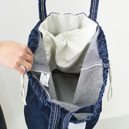 N.P.E NAPRON PATIENTS EFFECTS BAG [エヌピーイーナプロンペイシェントエフェクトバッグ] BLEACHED DENIM PATIENTS BAG XL  [NPE01-7307XL] ブリーチド デニム ペイシェントバッグ XL・ペイシェントバッグ・巾着バッグ・コットンバッグ・MEN'S / LADY'S [2026SS]