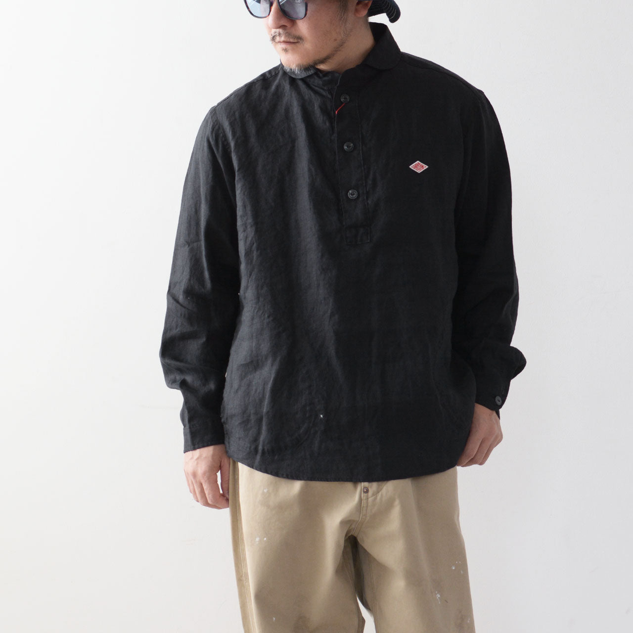 DANTON [ダントン] M L/S LINEN ROUND COLLAR P.O SHIRT [DT-B0282 KLS] 長袖リネンラウンドカラーP.Oシャツ [2024SS]